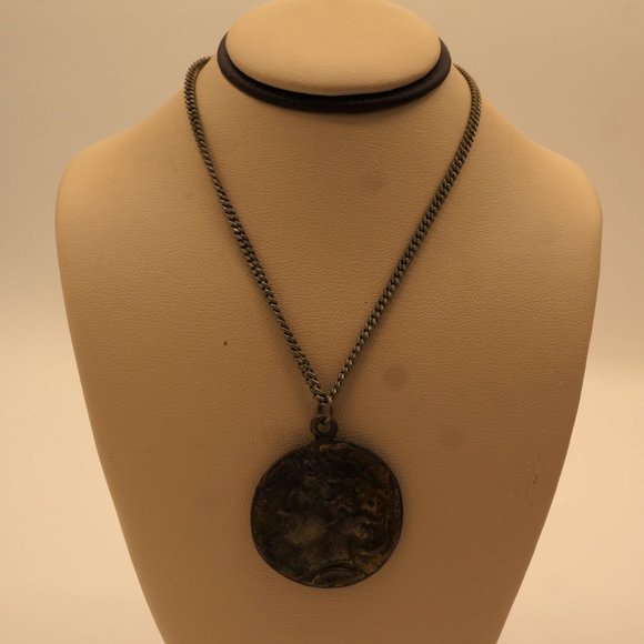 Vintage Silver Arethusa Greek Water Nymph Coin Replica Necklace By Alva - Picture 3 of 7